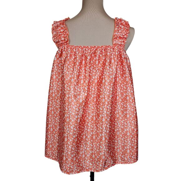 Large Orange Floral Silky Tank Top Blouse - Picture 2 of 5